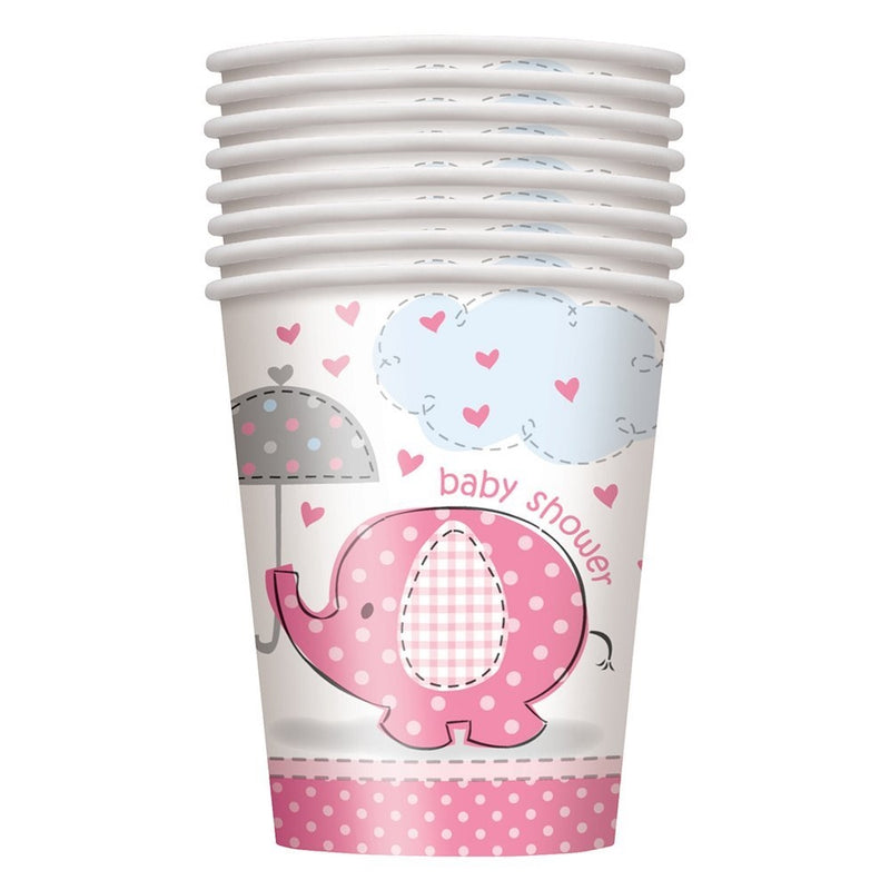 9oz Pink Elephant Girl Baby Shower Paper Cups, 8ct