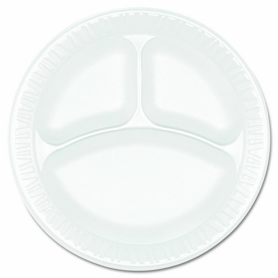 Dart 9CPWCR Concorde Foam Plate, 3-Comp, 9" dia, White, Pack of 125 (Case of 4)