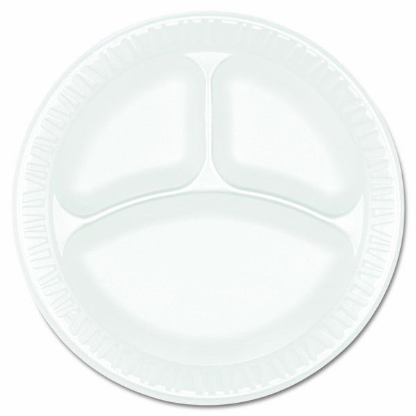 Dart 9CPWCR Concorde Foam Plate, 3-Comp, 9" dia, White, Pack of 125 (Case of 4)