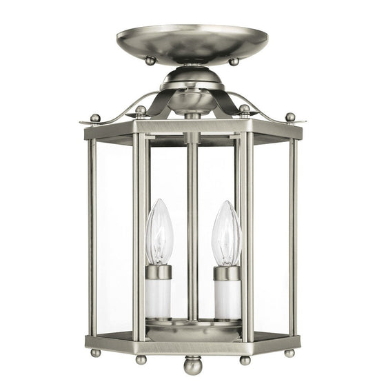 Sea Gull Lighting 5232-962 Bretton Two-Light Semi-Flush Convertible Pendant with Clear Glass Panels, Brushed Nickel Finish