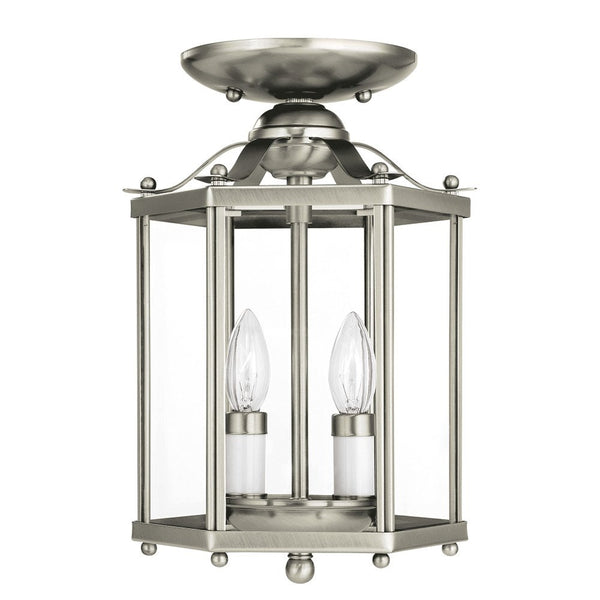 Sea Gull Lighting 5232-962 Bretton Two-Light Semi-Flush Convertible Pendant with Clear Glass Panels, Brushed Nickel Finish