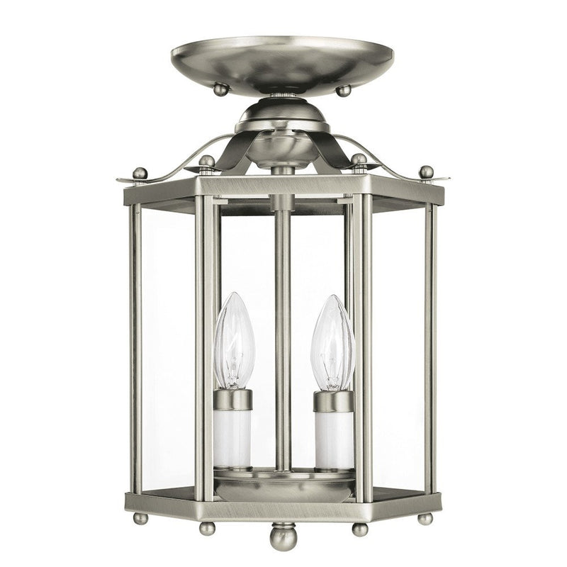 Sea Gull Lighting 5232-962 Bretton Two-Light Semi-Flush Convertible Pendant with Clear Glass Panels, Brushed Nickel Finish