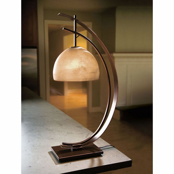 Pacific Coast Lighting 87-1242-20 Orbit 1-Light Table Lamp, Bronze with Gold Edge Finish and Amber Glass Shade, 13.45" x 13.48" x 28"