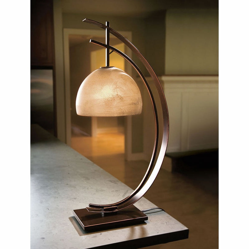 Pacific Coast Lighting 87-1242-20 Orbit 1-Light Table Lamp, Bronze with Gold Edge Finish and Amber Glass Shade, 13.45" x 13.48" x 28"