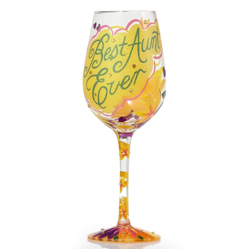 Lolita Best Aunt Ever Artisan Painted Wine Glass Gift