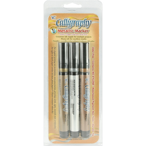 Yasutomo 2mm Tip Calligraphy Metallic Markers, Assorted Colors
