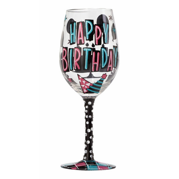 Designs by Lolita “Happy Day” Hand-painted Artisan Wine Glass for Birthday, 15 oz.