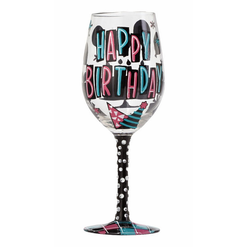 Designs by Lolita “Happy Day” Hand-painted Artisan Wine Glass for Birthday, 15 oz.