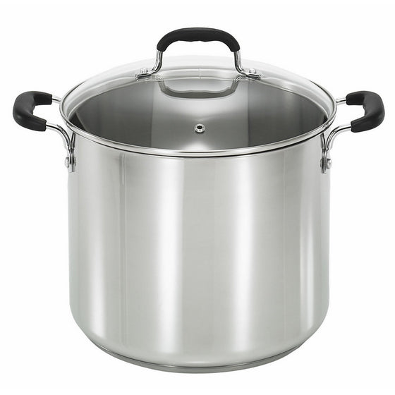 T-fal C99863 Stainless Steel Oven Safe Dishwasher Safe PFOA Free Stock Pot Cookware, 12-Quart, Silver