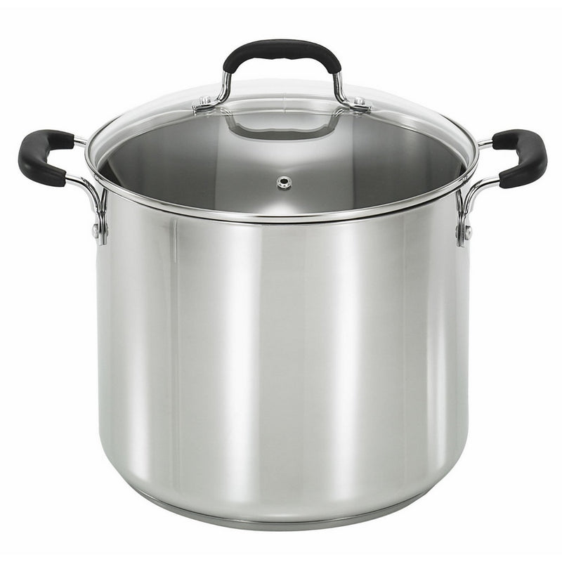 T-fal C99863 Stainless Steel Oven Safe Dishwasher Safe PFOA Free Stock Pot Cookware, 12-Quart, Silver