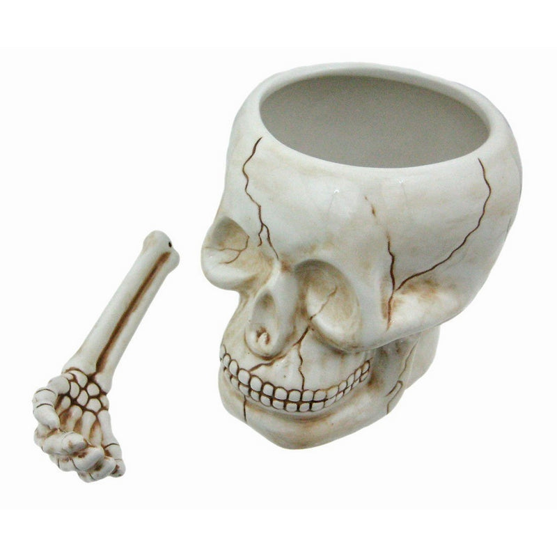 Cool Ceramic Skull Bowl W/ Bone Spoon