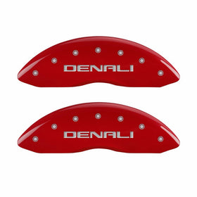 MGP Caliper Covers 34009SDNLRD 'DENALI' Engraved Caliper Cover with Red Powder Coat Finish and Silver Characters, (Set of 4)