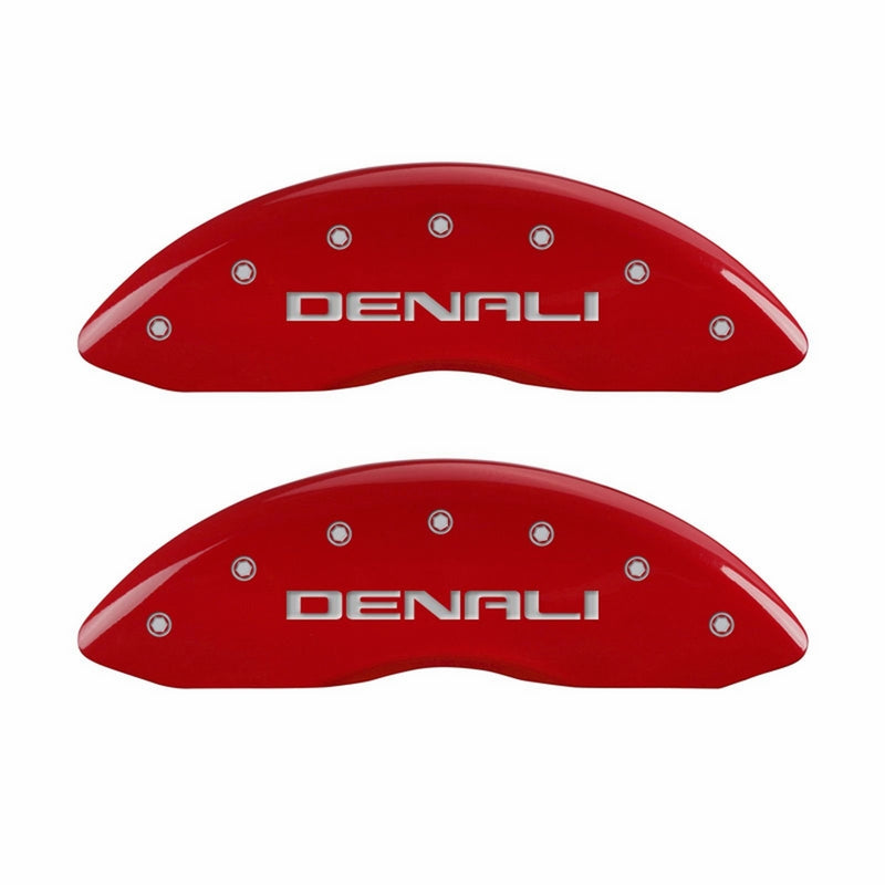 MGP Caliper Covers 34009SDNLRD 'DENALI' Engraved Caliper Cover with Red Powder Coat Finish and Silver Characters, (Set of 4)