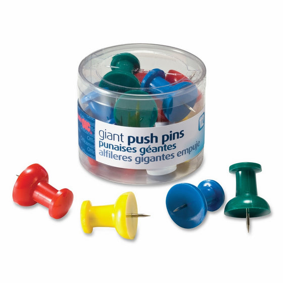 Officemate Giant Push Pins 1.5 Inch, Assorted Colors, Tub of 12 (92902)