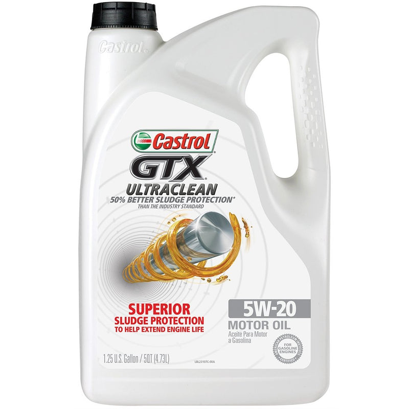 Castrol 03107 GTX ULTRACLEAN 5W-20 Motor Oil, 5 Quart