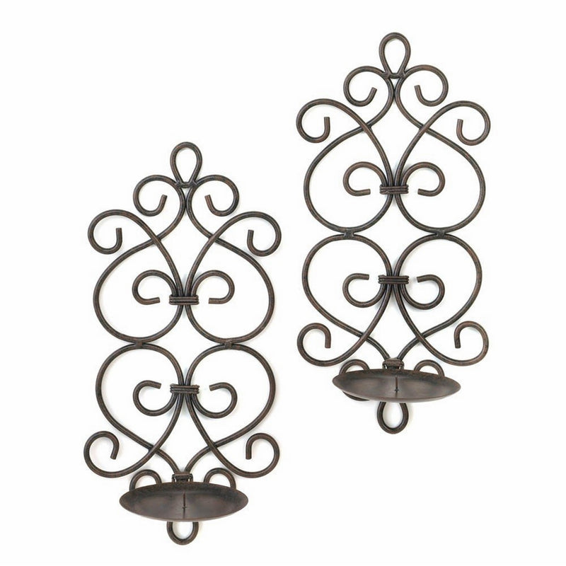 F.A. Decors Tuscan Mediterranean Scroll Work Metal Candle Wall Sconces