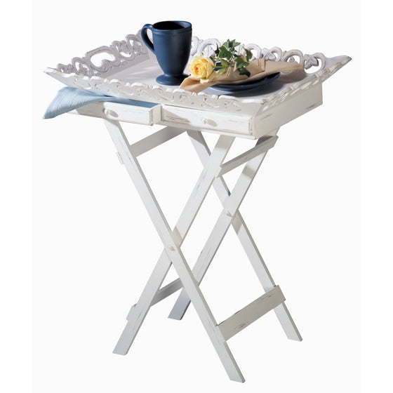 Elegant Shabby White Tv Television Breakfast Tray Stand