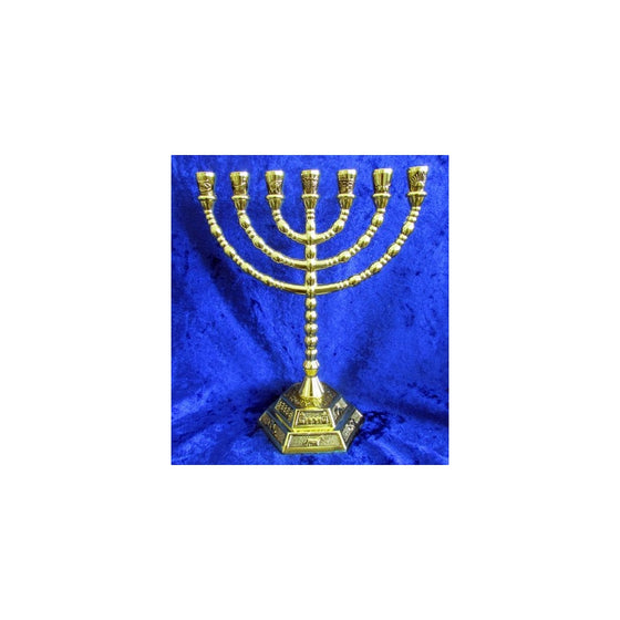 12 Tribes of Israel Jerusalem Temple Menorah choose from 3 Sizes Gold or Silver (Gold, 8 Inches)