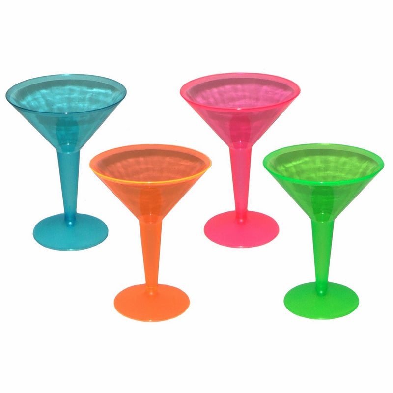 Party Essentials Hard Plastic Two Piece 8-Ounce Martini Glasses, Assorted Neon, 12 Count