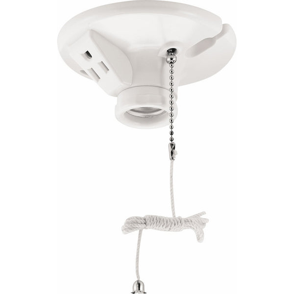 Eaton S865W-SP-L 660-Watt, 250-Volt Two Piece Plastic Ceiling Receptacle Lamp Holder with Pull Chain and Outlet, White