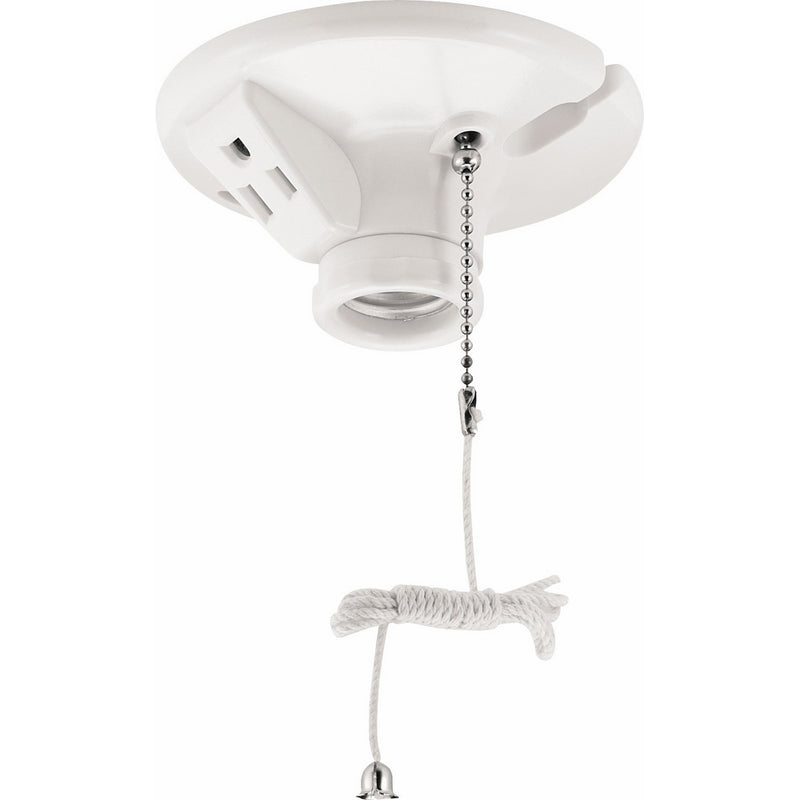 Eaton S865W-SP-L 660-Watt, 250-Volt Two Piece Plastic Ceiling Receptacle Lamp Holder with Pull Chain and Outlet, White