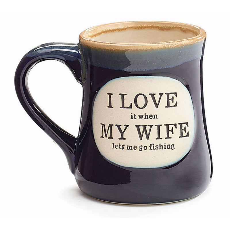 "I Love My Wife" Porcelain 18 oz Fishing Coffee Mug Fun Gift for Our Fisherman