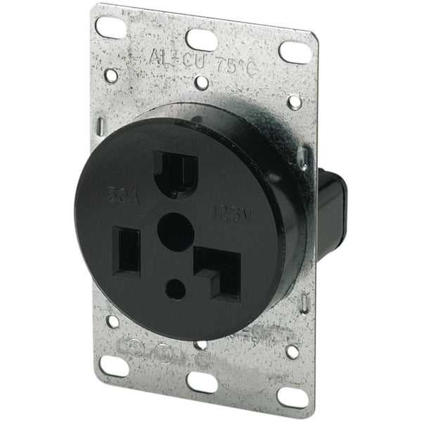 Eaton 1233 30 Amp 125V 5-30R 2-Pole/3-Wire Flush Mount Power Receptacle, Black