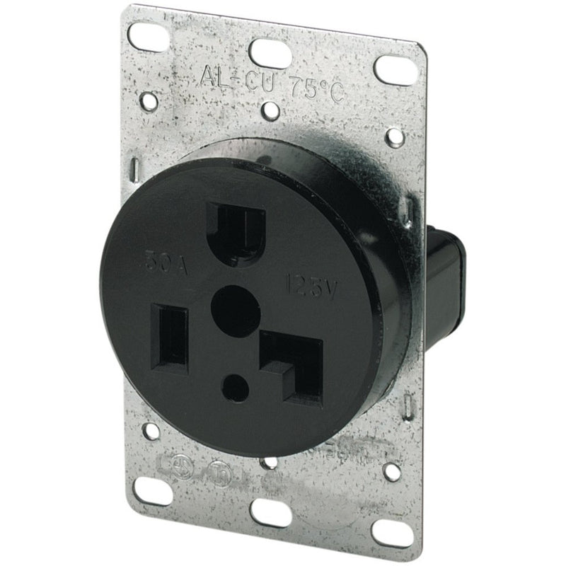 Eaton 1233 30 Amp 125V 5-30R 2-Pole/3-Wire Flush Mount Power Receptacle, Black