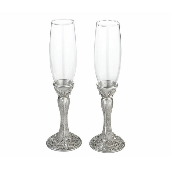 Lillian Rose Elegant Vintage Silver Wedding Toasting Glasses