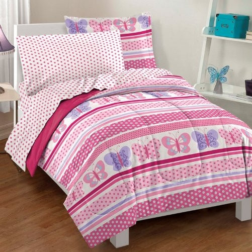 Dream Factory Butterfly Dots Ultra Soft Microfiber Girls Comforter Set, Pink, Full