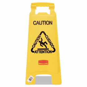Rubbermaid 611200YW Multilingual Caution Floor Sign, Plastic, 11 x 1 1/2 x 26, Bright Yellow