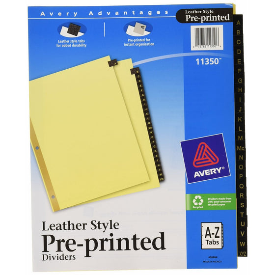 Avery Black Leather Pre-Printed Dividers, A-Z, 25-Tab Set, 1 Set (11350)