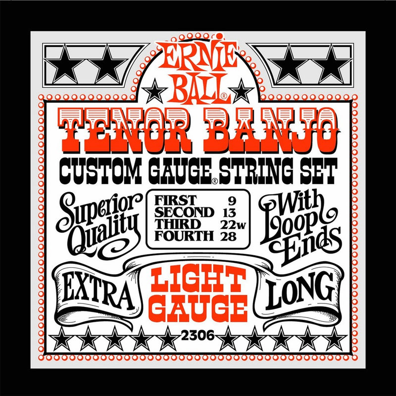 Ernie Ball Tenor Banjo Light Stainless Steel Loop End Set, .009 - .028