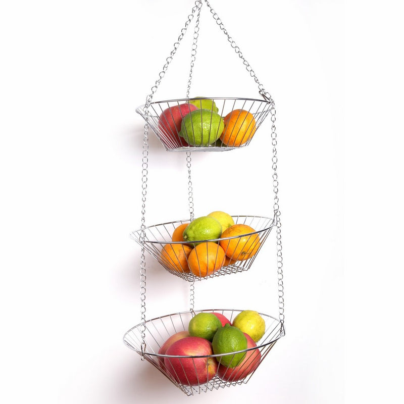 Creative Home Chrome Plated 3-Tier Adjustable Kitchen Storage Hanging Basket