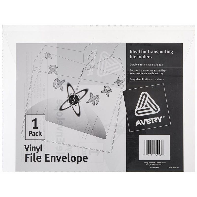 Avery Vinyl File Envelope, 20 Sheet Capacity, Clear, 1 Each (72053)