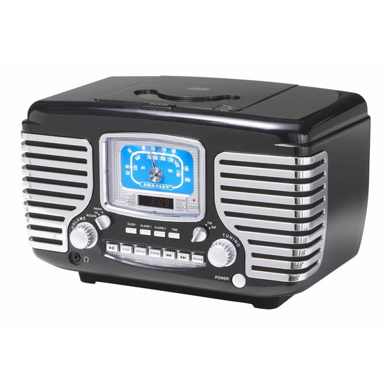 Crosley CR612-BK Corsair Retro AM/FM Dual Alarm Clock Radio with CD Player, Black