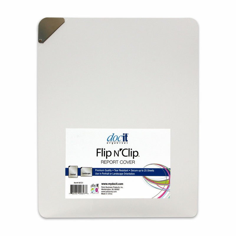 DocIt Flip n' Clip Report Cover with Swing Clip, Works with Portrait or Landscape Presentations, Holds 25 Sheets, Frosted (00721)