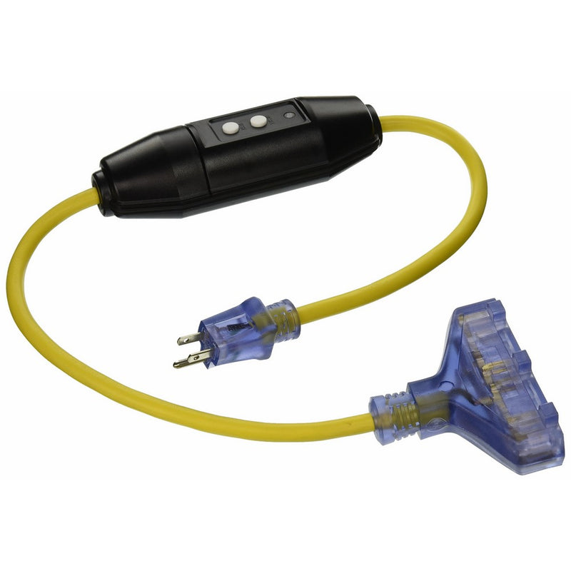 Prime GF320803 Shock Safe 3-Feet 12/3 Yellow In-Line Ground Fault Circuit Interrupter Triple Tap Adapter