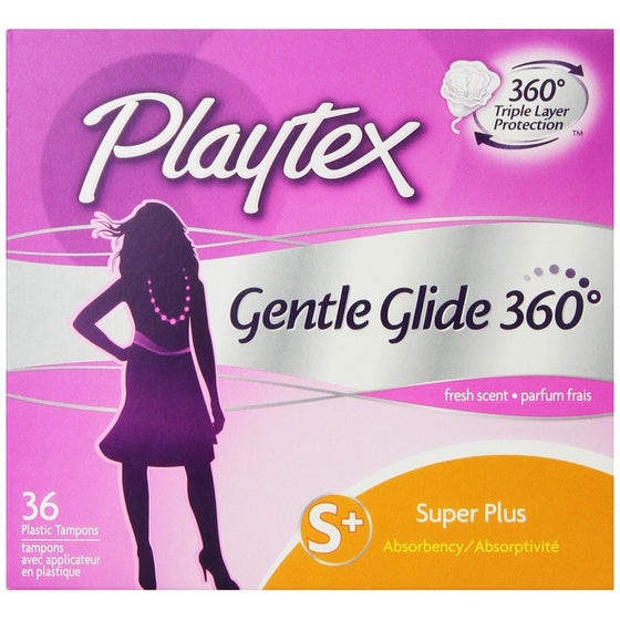 Playtex Gentle Glide Tampons with Triple Layer Protection, Super Plus, Fresh Scent - 36 Count (Pack of 2)