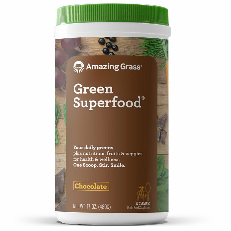 Amazing Grass Green Superfood Organic Powder with Wheat Grass and Greens, Flavor: Chocolate, 60 Servings