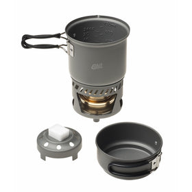 Esbit CS985HA 5-Piece Lightweight Trekking Cook Set with Brass Alcohol Burner Stove and 2 Anodized Aluminum Pots