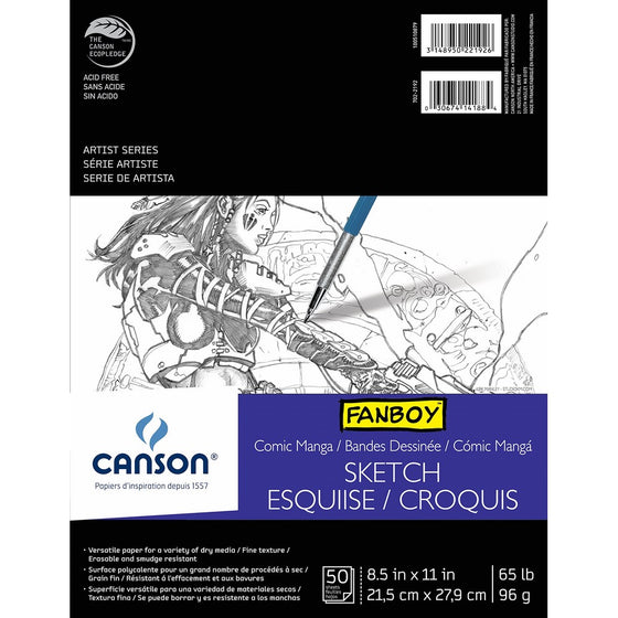 Canson Comic Manga Paper Sketch Pad with Preprinted, Non-Reproducible, Blue Lines, 65 Pound, 8.5 x 11 Inch, 50 Sheets