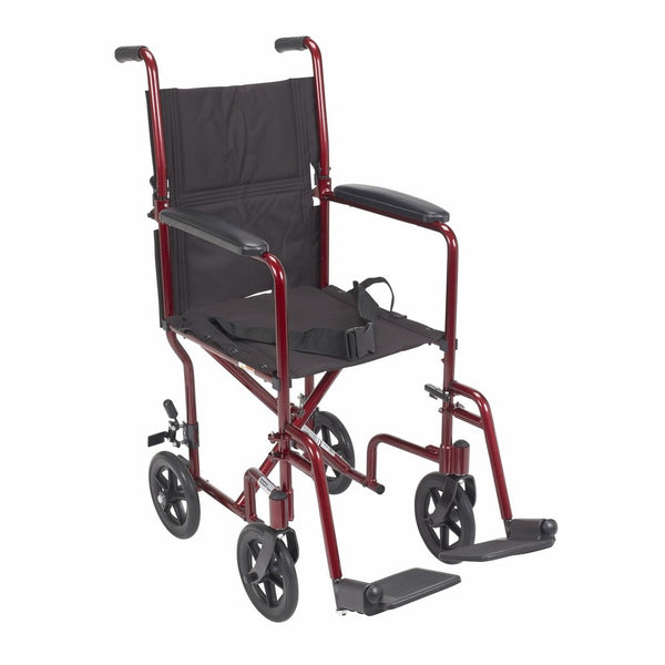 Drive Medical Deluxe Lightweight Aluminum Transport Wheelchair, Red, 17"