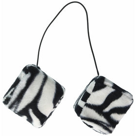 Zebra Safari Animal Print Car Mirror Fuzzy Dice - Black & White - Pair