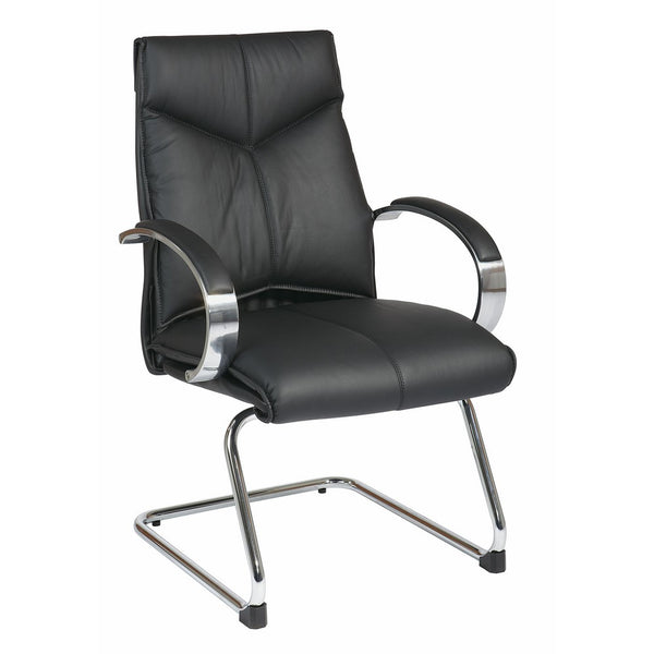 Office Star Deluxe Mid Back Leather Visitors Chair with Chrome Base and Padded Chrome Arms