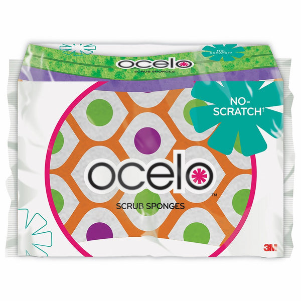 ocelo Light Duty Non-Scratch Scrub Sponge, Colors and designs may vary, 3 Sponges/Pk, 4-Packs (12 Sponges Total)