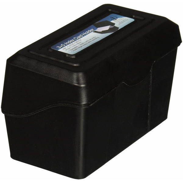 Advantus 45001 Index Card Box, Plastic, 3" x 5" Size, 3.73" Height, 3.5" Width, 6.3" Length, Black