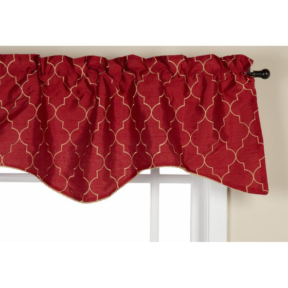 Stylemaster Hudson 52 by 17-Inch Embroidered Lined Valance with Cording, Crimson