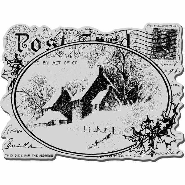 Stampendous Christmas Cling Rubber Stamp Sheet, 4 by 6-Inch, Snowy Postcard