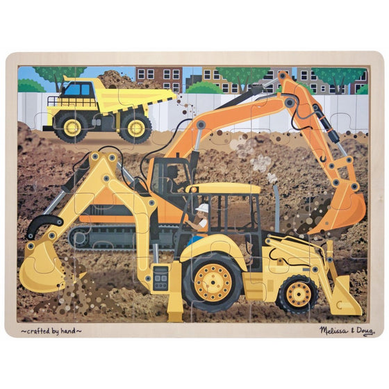 Melissa & Doug Construction Vehicles Wooden Jigsaw Puzzle With Storage Tray (24 pcs)